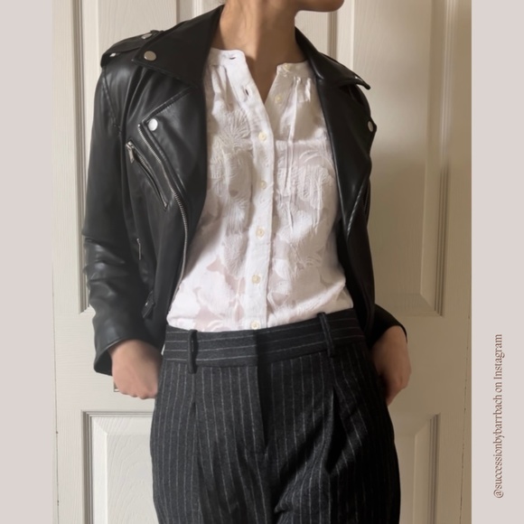 Black Motorcycle Leather Jacket by Nine West, Women’s size S | Sleek Jacket - Picture 4 of 6